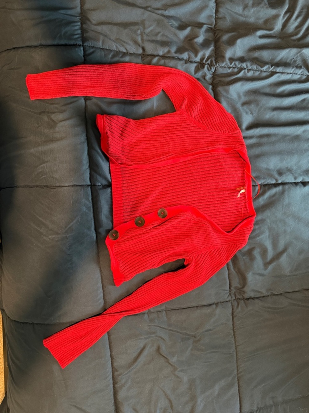 Free People Red Ribbed Button-Side Sweater